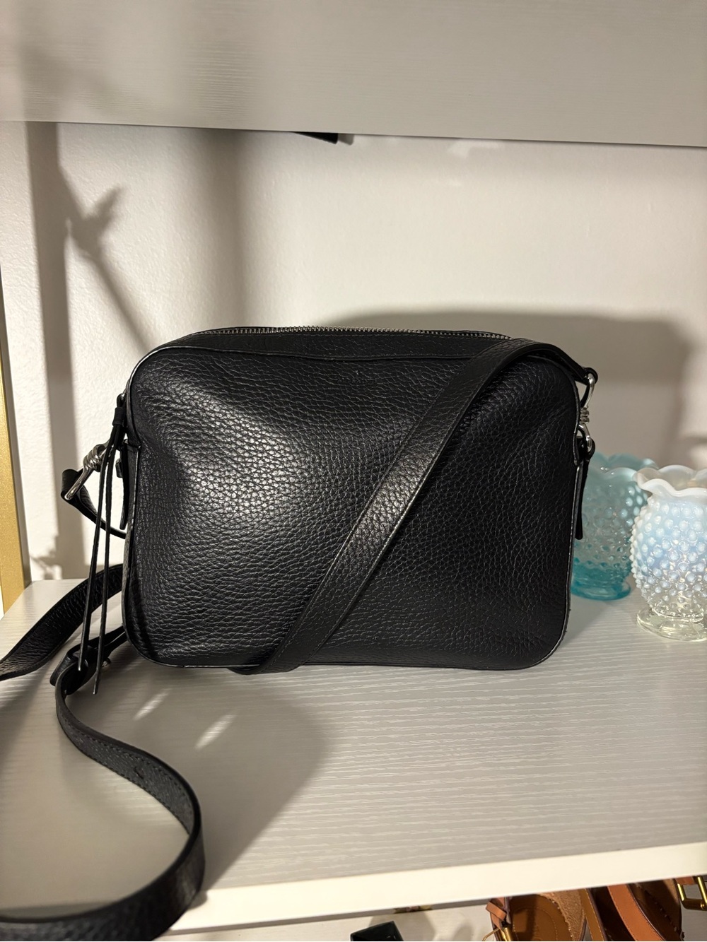 All Saints Black Pebbled Leather Crossbody shoulder Bag